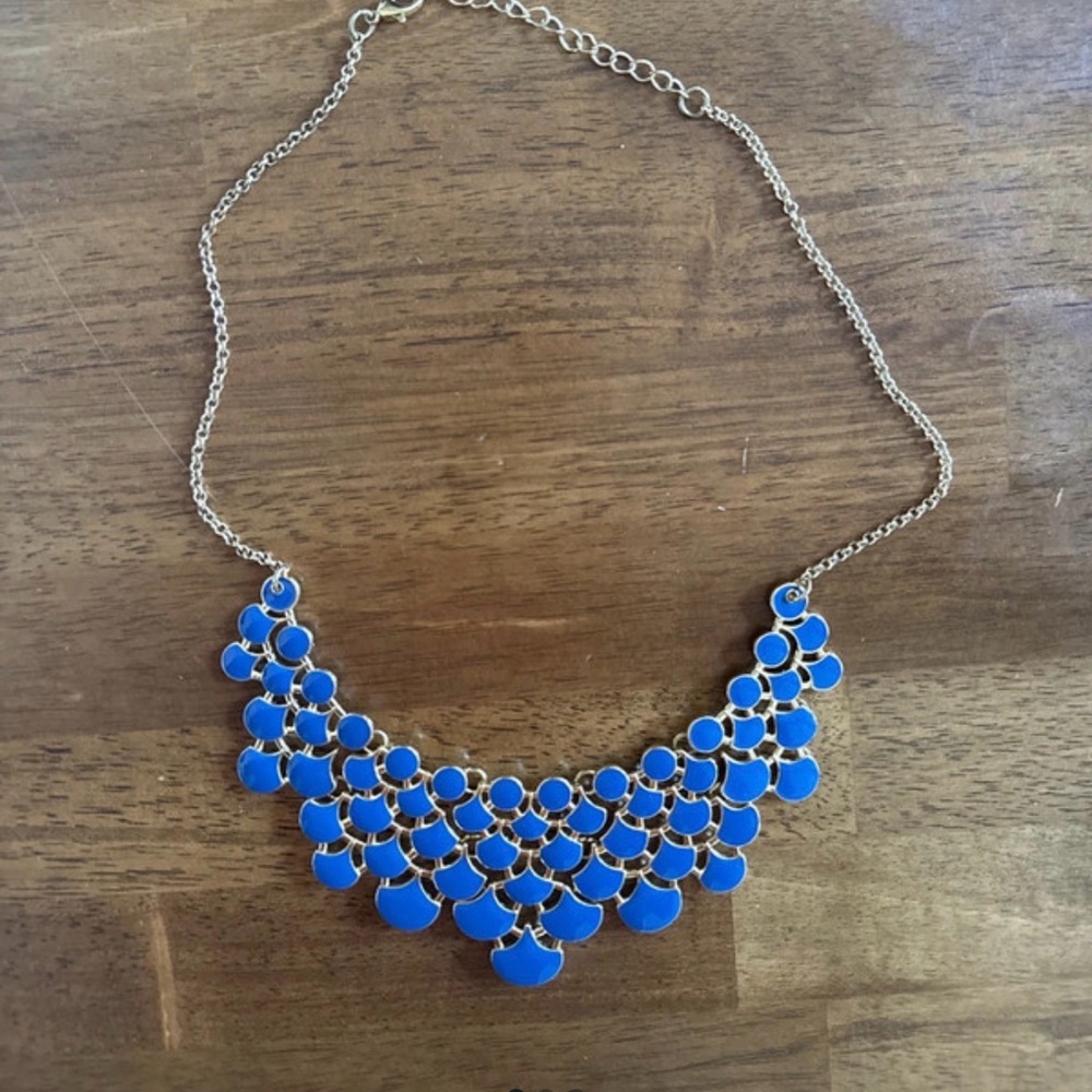 Blue Enamel Statement Bib Necklace